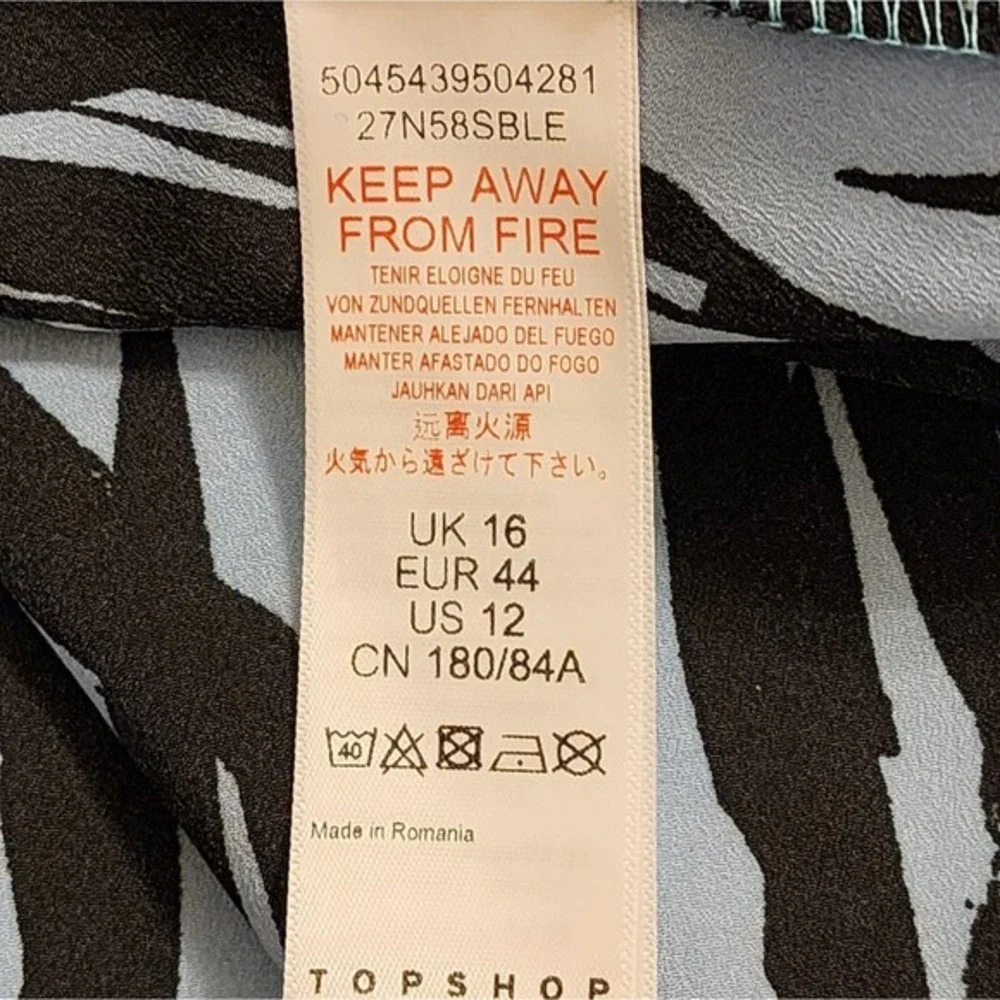 Topshop blue and black zebra print midi‎ wrap skirt size 12